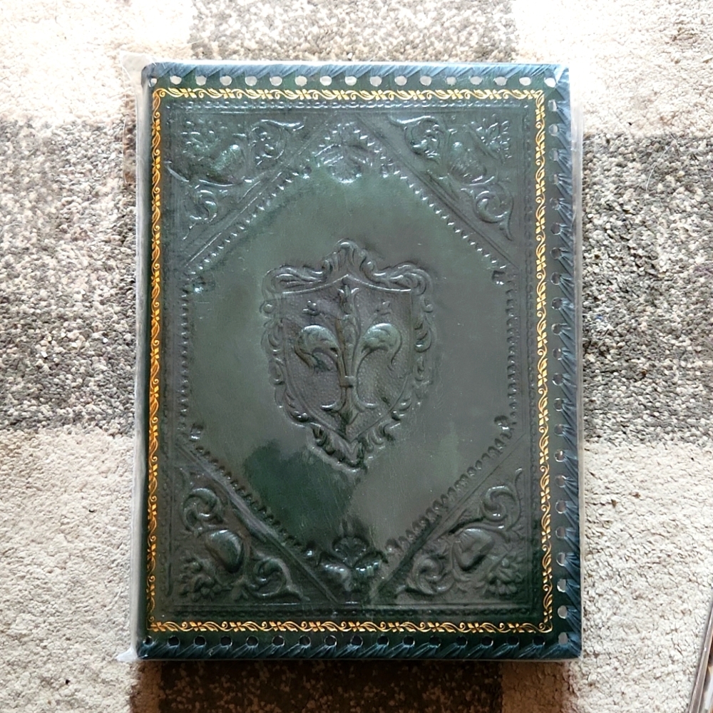 Large Fleur De Lis Leather Journal, Made In Italy, NWT